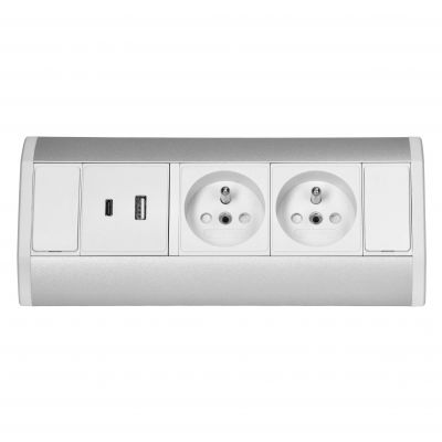 Gniazdo meblowe narożne 2x2P+Z 2xUSB kuchnia biało-srebrne OR-GM-9039/W-G VIRONE ORNO (OR-GM-9039/W-G)