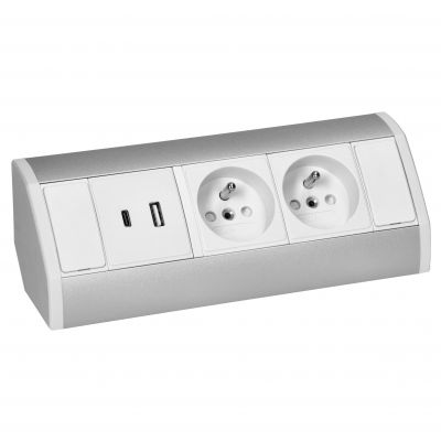 Gniazdo meblowe narożne 2x2P+Z 2xUSB kuchnia biało-srebrne OR-GM-9039/W-G VIRONE ORNO (OR-GM-9039/W-G)