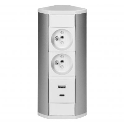 Gniazdo meblowe narożne 2x2P+Z 2xUSB kuchnia biało-srebrne OR-GM-9039/W-G VIRONE ORNO (OR-GM-9039/W-G)