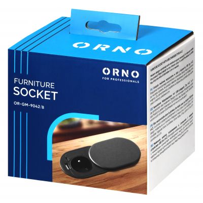 Gniazdo meblowe Ø6cm wpuszczane w blat z przesuwną pokrywką ładowarką USB i przewodem 1,9m, 1x2P+Z  OR-GM-9042/B ORNO (OR-GM-9042/B)