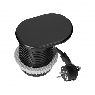 Gniazdo meblowe Ø6cm wpuszczane w blat z przesuwną pokrywką ładowarką USB i przewodem 1,9m, 1x2P+Z  OR-GM-9042/B ORNO (OR-GM-9042/B)