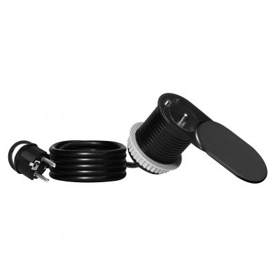 Gniazdo meblowe Ø6cm wpuszczane w blat z przesuwną pokrywką ładowarką USB i przewodem 1,9m, 1x2P+Z  OR-GM-9042/B ORNO (OR-GM-9042/B)
