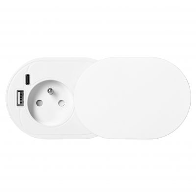 Gniazdo meblowe O6 cm wpuszczane w blat z przesuwną pokrywką ładowarką USB i przewodem 1,9m 1x2P+Z ORNO (OR-GM-9042/W)