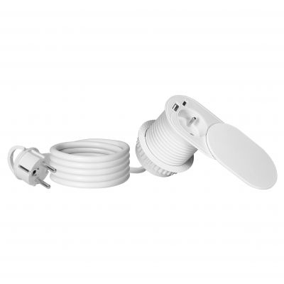 Gniazdo meblowe O6 cm wpuszczane w blat z przesuwną pokrywką ładowarką USB i przewodem 1,9m 1x2P+Z ORNO (OR-GM-9042/W)