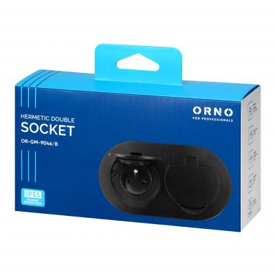 Hermetyczne gniazdo elektryczne podwójne owalne IP55 2x2P+Z(French) czarne ORNO (OR-GM-9046/B)