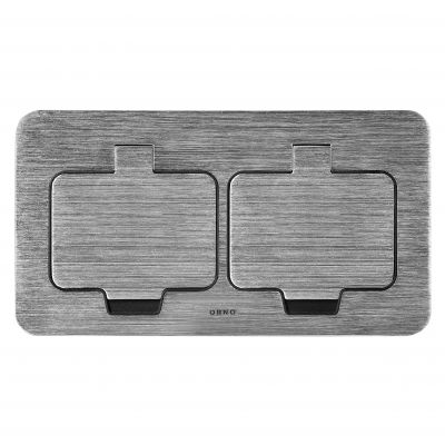 Hermetyczne gniazdo elektryczne podwójne prostokątne IP55 kąt otwarcia 110 st. szczotkowane aluminium ORNO (OR-GM-9047/G)
