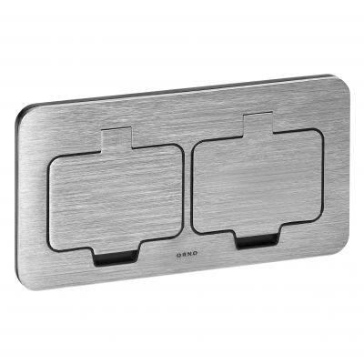 Hermetyczne gniazdo elektryczne podwójne prostokątne IP55 kąt otwarcia 110 st. szczotkowane aluminium ORNO (OR-GM-9047/G)