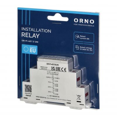 Przekaźnik instalacyjny 3P 8A ,12-230 VUC OR-PI-457/3/UNI ORNO (OR-PI-457/3/UNI)