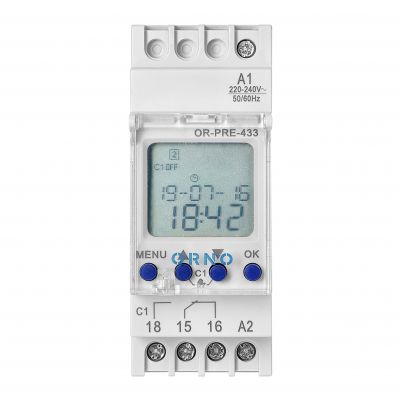 Programator czasowy wyłącznik LCD cyfrowy 52 programy na szynę ORNO (OR-PRE-433)