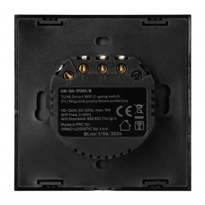 Włącznik podtynkowy podwójny Wi-Fi Tuya Smart Home czarny ORNO (OR-SH-17201/B)