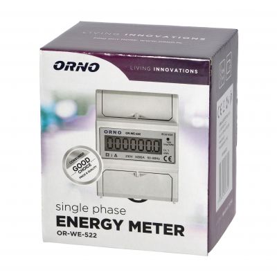 1-fazowy wskaźnik zużycia energii elektrycznej, 80A, 5 modułÓW, DIN TH-35mm OR-WE-522 ORNO (OR-WE-522)