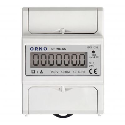 1-fazowy wskaźnik zużycia energii elektrycznej, 80A, 5 modułÓW, DIN TH-35mm OR-WE-522 ORNO (OR-WE-522)