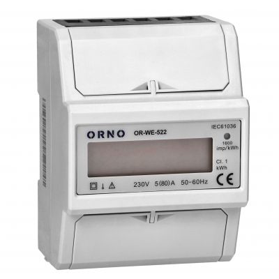 1-fazowy wskaźnik zużycia energii elektrycznej, 80A, 5 modułÓW, DIN TH-35mm OR-WE-522 ORNO (OR-WE-522)