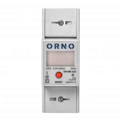1-fazowy wskaźnik zużycia energii elektrycznej, 80A, MID, dodatkowy wskaźnik, wyjście impulsowe, prz OR-WE-523 ORNO (OR-WE-523)