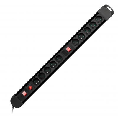 Listwa zasilająca, 10 gniazd 2P+Z, kabel 3x1,5mm2, długość 1,5m, 2xWyłącznik podświetlany dwutorowy, PS-3/B/1,5M ORNO (PS-3/B/1,5M)