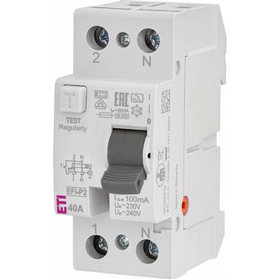Wyłącznik różnicowoprądowy EFI-P2 A 40/0.1 1P+N  40A 100mA Typ A 002061122 ETI (002061122)