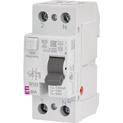 Wyłącznik różnicowoprądowy EFI-P2 A 40/0.1 1P+N  40A 100mA Typ A 002061122 ETI (002061122)