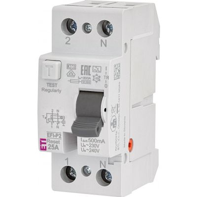 Wyłącznik różnicowoprądowy - z funkcją Reset EFI-P2R A 25/0.5 1P+N 25A 500mA Typ A 002061491 ETI (002061491)