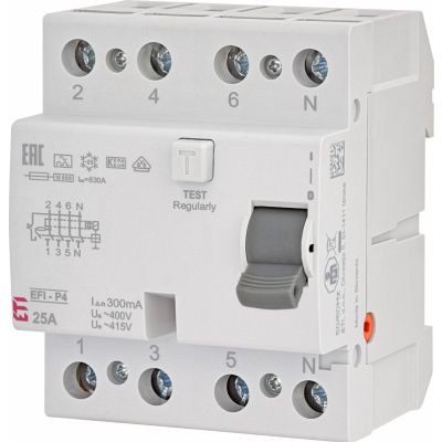Wyłącznik różnicowoprądowy 6kA EFI6-P4 A 25/0.03 3P+N 25A 30mA Typ A 002061661 ETI (002061661)