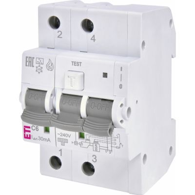 Wyłącznik różnicowonadprądowy z detekcją zwarć łukowych KZS-AFDD 3M 2P C6A 30mA typ A 002173871 ETI (002173871)