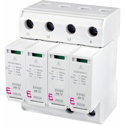 Ogranicznik przepięć T2 (C) - bez prądu upływu ETITEC SM T2 300/20 4+0 RC 002440751 ETI (002440751)