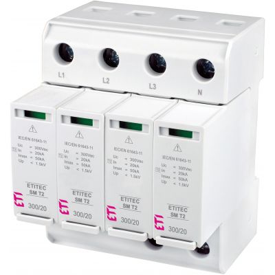 Ogranicznik przepięć T2 (C) - bez prądu upływu ETITEC SM T2 300/20 4+0 RC 002440751 ETI (002440751)
