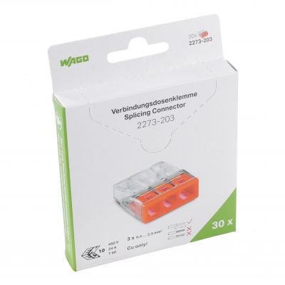 Szybkozłączka 3x 0,5-2,5mm2 transparentna/pomarańczowa 2273-203 /30szt./ 2273-203/995-030 WAGO (2273-203/995-030)