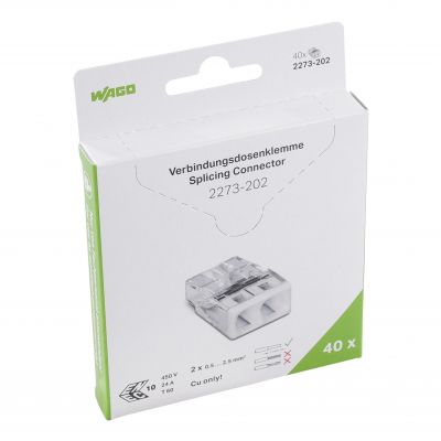 Szybkozłączka 2x 0,5-2,5mm2 transparentna /40szt./ 2273-202/995-040 WAGO (2273-202/995-040)