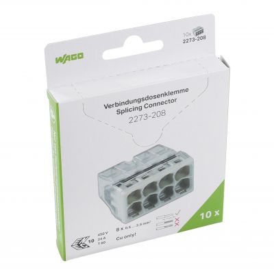 Szybkozłączka 8x 0,5-2,5mm2 transparentna/jasnoszara 2273-208 /10szt./ 2273-208/995-010 WAGO (2273-208/995-010)