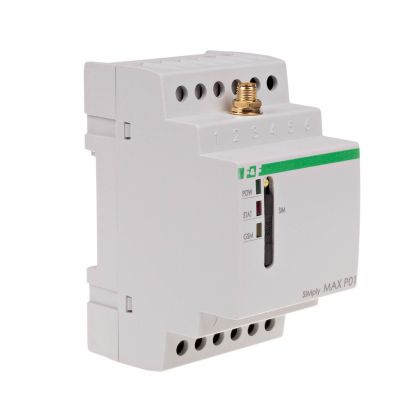 Przekaźnik zdalnego sterowania GSM (SMS); 4xWY 4xWE; załącz/wyłącz/powiadom; 230V AC; 4x1NO; montaż na szynie DIN SIMplyMAX-P04 F&F (SIMplyMAX-P04)