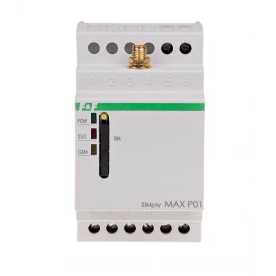 Przekaźnik zdalnego sterowania GSM (SMS); 4xWY 4xWE; załącz/wyłącz/powiadom; 230V AC; 4x1NO; montaż na szynie DIN SIMplyMAX-P04 F&F (SIMplyMAX-P04)