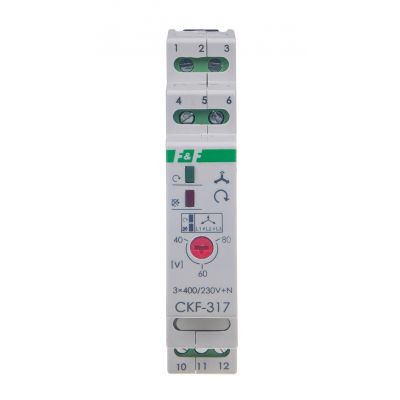 Mikroprocesorowy czujnik kolejności i zaniku faz z regulowanym progiem asymetrii montaż na szynie DIN,True RMS CKF-317-TRMS F&F (CKF-317-TRMS)