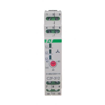 Mikroprocesorowy czujnik zaniku i asymetrii faz monitor t<0,2s montaz na szynie DIN,True RMS CZF-312-TRMS F&F (CZF-312-TRMS)