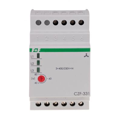 Mikroprocesorowy czujnik zaniku i asymetrii faz styk 2Z/R montaż na szynie DIN,True RMS CZF-331-TRMS F&F (CZF-331-TRMS)