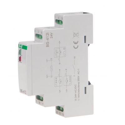 Przekaźnik bistabilny grupowy 9-30 V AC/DC na szynę DIN z przekaźnikiem inrush 160A/20ms BIS-412-LED-24V F&F (BIS-412-LED-24V)