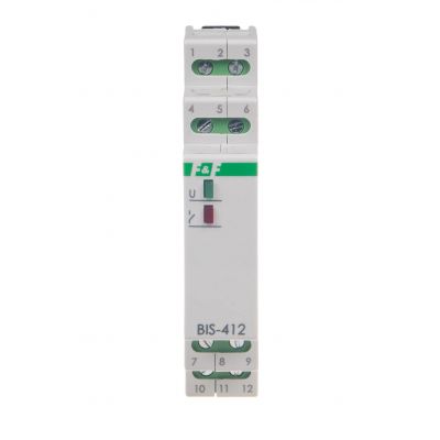Przekaźnik bistabilny grupowy 9-30 V AC/DC na szynę DIN z przekaźnikiem inrush 160A/20ms BIS-412-LED-24V F&F (BIS-412-LED-24V)