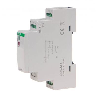 Przekaźnik bistabilny 9-30 V AC/DC na szynę DIN z przekaźnikiem inrush 160A/20ms BIS-411-LED-24V F&F (BIS-411-LED-24V)