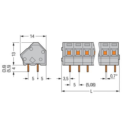 Złączka do płytek drukowanych 2,5mm2 RM 5/5,08mm 5-bieg szara /45szt./ WAGO (236-405)