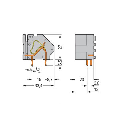 Modularna złączka do płytek drukowanych 16mm2 raster 20mm 1-bieg niebieski /50szt./ WAGO (745-884/006-000)