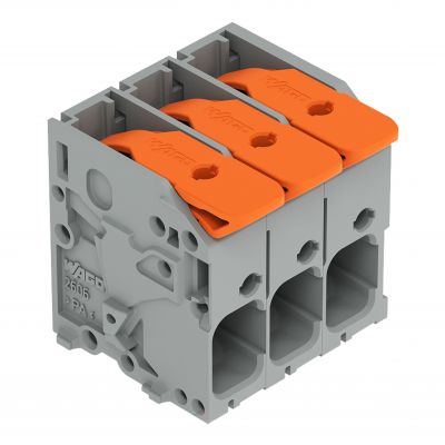 Złączka do płytek drukowanych dźwignia 6mm2 RM 7,5mm 3-bieg szara /72szt./ WAGO (2606-1103/020-000)