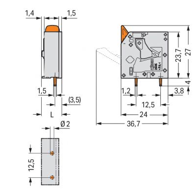 Złączka do płytek drukowanych dźwignia 6mm2 RM 7,5mm 1-bieg szara /200szt./ WAGO (2606-3101)