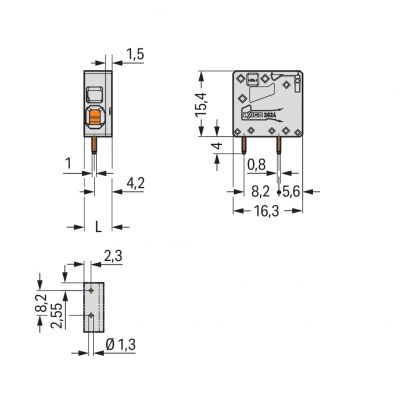 Złączka do płytek drukowanych 4mm2 RM 5mm 1-bieg szara /300szt./ WAGO (2624-1101)