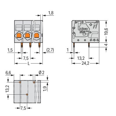 Złączka do płytek drukowanych 6mm2 RM 7,5mm 3-bieg szara /90szt./ WAGO (2626-1103/020-000)