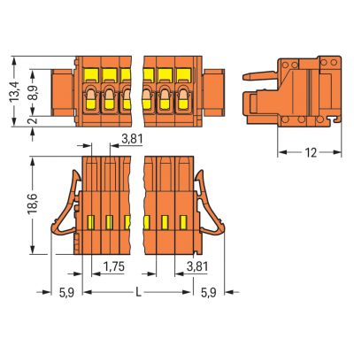1-przewodowe gniazdo CAGE CLAMP pełna ochrona przed błędnym wetknięciem pomarańczowa /25szt./ WAGO (734-220/037-000)