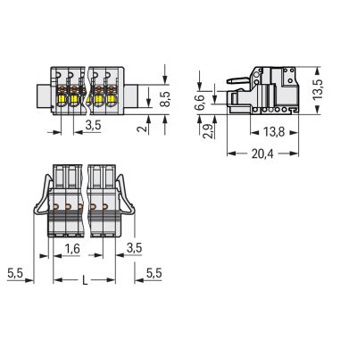 1-przewodowe gniazdo przycisk Push-in CAGE CLAMP pełna ochrona przed błędnym wetknięciem jasnoszary /50szt./ WAGO (2734-109/037-000)