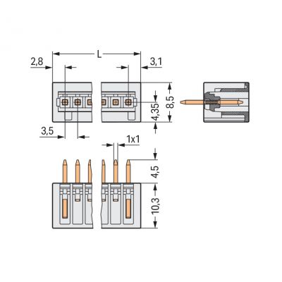Wtyk THT Pin lutowniczy 1,0x1,0mm konstrukcja prosta jasnoszary /50szt./ WAGO (734-148)