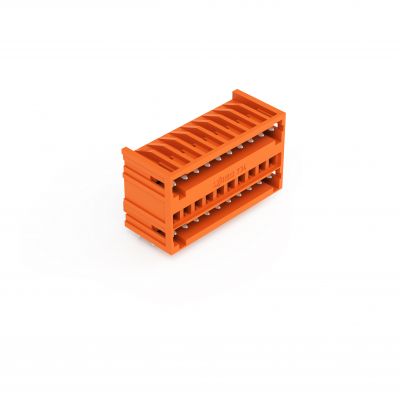 Wtyk dwupiętrowy THT Pin lutowniczy 1,0x1,0mm konstrukcja kątowa pomarańczowy /50szt./ WAGO (734-440/001-000)