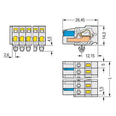 1-przewodowe gniazdo CAGE CLAMP pełna ochrona przed błędnym wetknięciem jasnoszary /25szt./ WAGO (721-114/008-000)