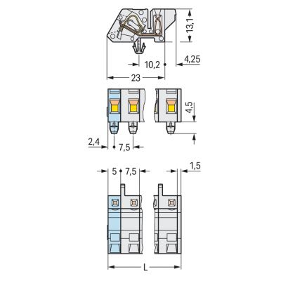 1-przewodowe gniazdo kątowe CAGE CLAMP pełna ochrona przed błędnym wetknięciem jasnoszary /100szt./ WAGO (721-332/008-000)