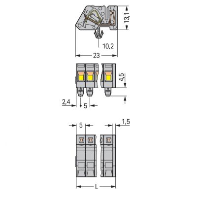 1-przewodowe gniazdo kątowe CAGE CLAMP szara /25szt./ WAGO (731-513/008-000)